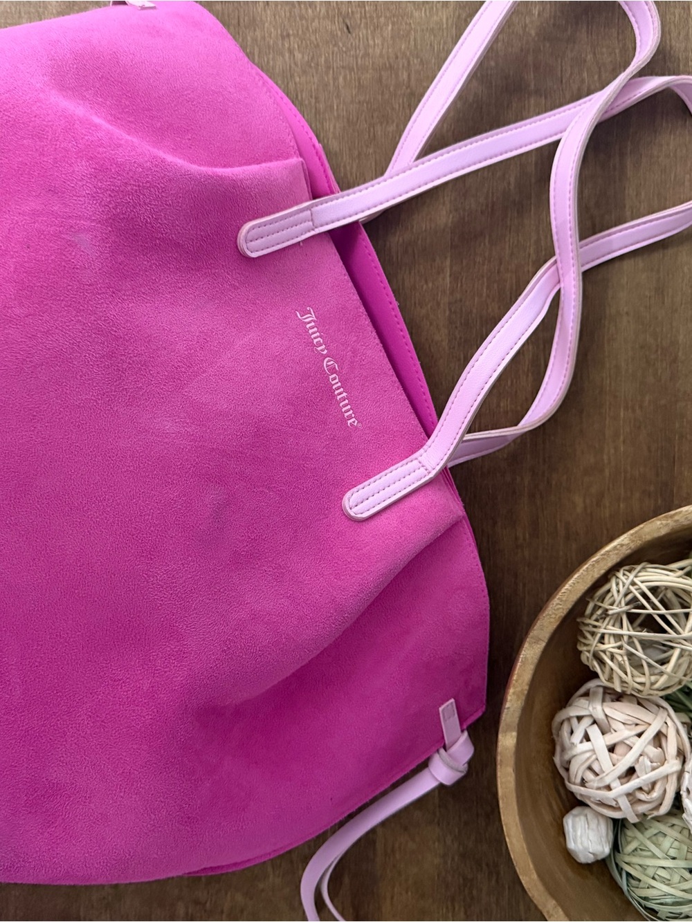 Juicy Couture Hot Pink Suede Tote with Pale Pink Straps
